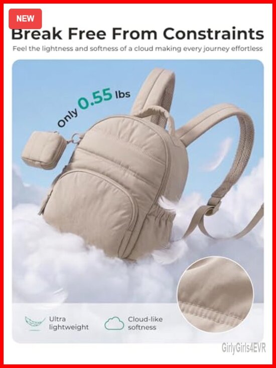 Mini Puffer Backpack with Detachable Pouch, Quilted Daypack main image 6